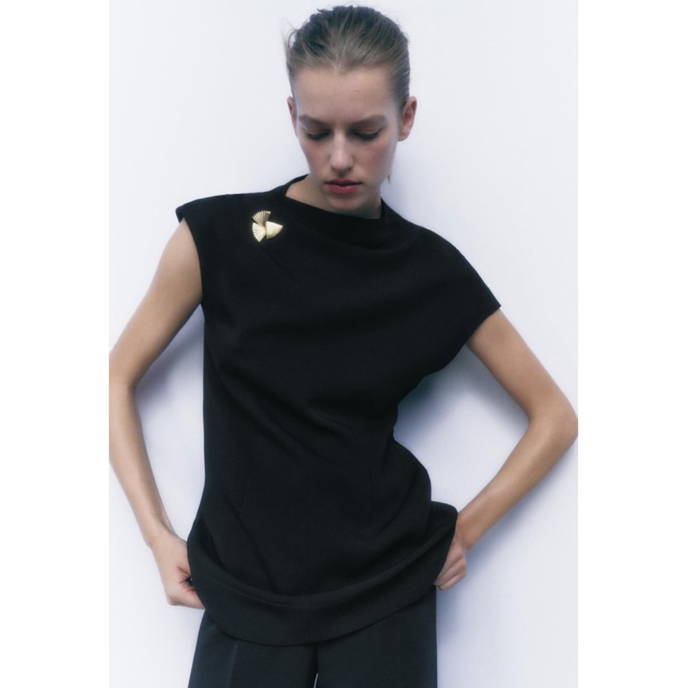 Gold Button Draped Top